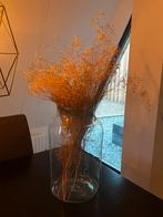 Glazen vaas + droogbloemen, Huis en Inrichting, Woonaccessoires | Vazen, Minder dan 50 cm, Glas, Zo goed als nieuw, Ophalen