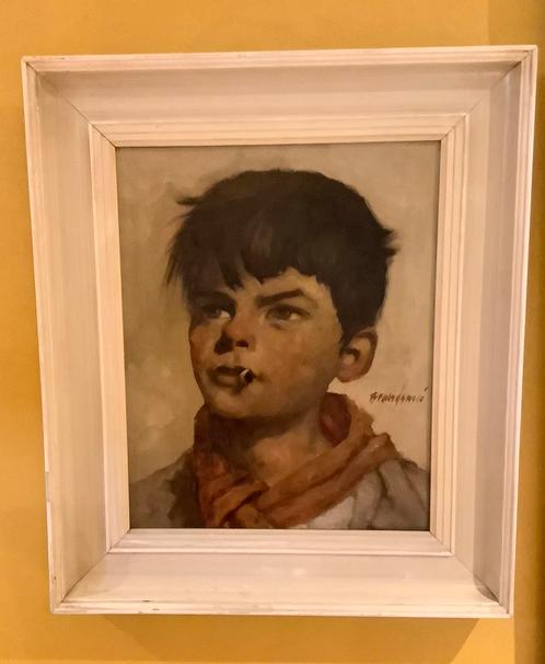 Olieverf schilderij ❤️ portret Fritske Brandsma met peuk, Antiek en Kunst, Kunst | Schilderijen | Klassiek, Ophalen of Verzenden