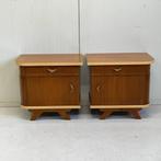 Set midcentury vintage nachtkastjes sixties schuine pootjes, Gebruikt, Onbekend, Ophalen of Verzenden, Onbekend