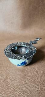 Verzilverd theezeefje met lekbakje, Antiek en Kunst, Ophalen of Verzenden