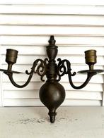 Antiek koperen wandkandelaar voor 2 kaarsen, Ophalen, Koper of Brons