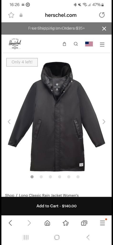 HERSCHEL regenjas zwart maat xs, Kinderen en Baby's, Kinderkleding | Maat 176, Zo goed als nieuw, Jongen of Meisje, Jas, Ophalen of Verzenden