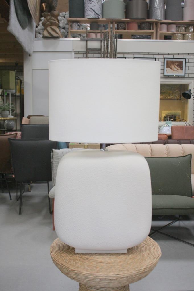 Prachtige grote tafellamp off-white naturel metaal & stof, Huis en Inrichting, Lampen | Tafellampen, Zo goed als nieuw, 75 cm of meer