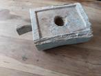 Zwaar oud houten vijzelblok met handvat en  met kaars gat, Ophalen of Verzenden, Gebruikt, Hout, Minder dan 25 cm