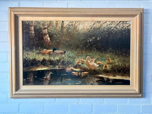 Groot schilderij Hendrik Breedveld – eenden en kuikens, Antiek en Kunst, Kunst | Schilderijen | Klassiek, Ophalen