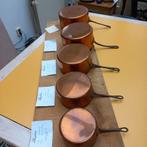 Vijf koperen steelpannen uit Frankrijk, Huis en Inrichting, Keuken | Potten en Pannen, Ophalen of Verzenden, Gebruikt, Rvs, Pannenset