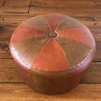Vintage poef, roodbruin / cognacbruin, vintage design, Ophalen of Verzenden, Zo goed als nieuw, Rond