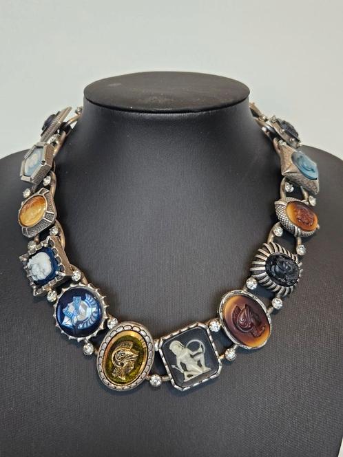 Zeer unieke Design Ketting met verschillende Glas Camé, Sieraden, Tassen en Uiterlijk, Kettingen, Zo goed als nieuw, Overige materialen