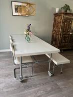 Stoere, industriële eetkamerset, Ophalen of Verzenden, Gebruikt, Industrieel, 4 tot 6 stoelen
