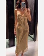Zara Mesh Slip Midi Dress Gold Goud Metallic M NIEUW Jurk, Maat 38/40 (M), Galajurk, Overige kleuren, Zara