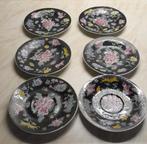 6 gebaksbordjes fam noir mille fleur servies, Ophalen of Verzenden, Bord