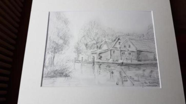 originele tekening Ida Zwartkruis 1988 dorpsweg Oudendijk, Antiek en Kunst, Kunst | Tekeningen en Foto's, Ophalen