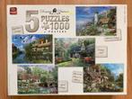 5 legpuzzels in 1 doos €3,00, Ophalen, 500 t/m 1500 stukjes, Gebruikt, Legpuzzel