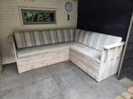 Steigerhouten Hoekbank - White Wash - 230 * 200 * 75, Tuin en Terras, Ophalen, 4 zitplaatsen, Gebruikt, Steigerhout
