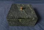 Vierkante donkergroen natuursteen doos koper knopje 10x10 cm, Ophalen of Verzenden