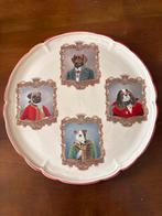 Vintage taartschaal honden portretten. 34 cm. Aardewerk, Antiek en Kunst, Curiosa en Brocante, Ophalen