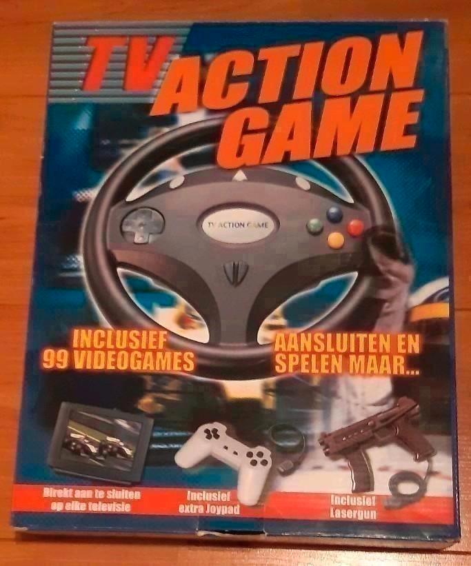 TV Action Games - 99 Spellen +Gamepad/Stuurwiel/Laserpistool, Spelcomputers en Games, Spelcomputers | Overige, Zo goed als nieuw