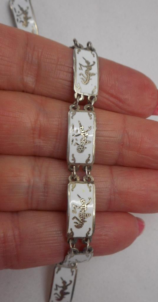 Zilveren antieke armband met wit emaillen nr.209, Sieraden, Tassen en Uiterlijk, Antieke sieraden, Verzenden, Zilver, Armband