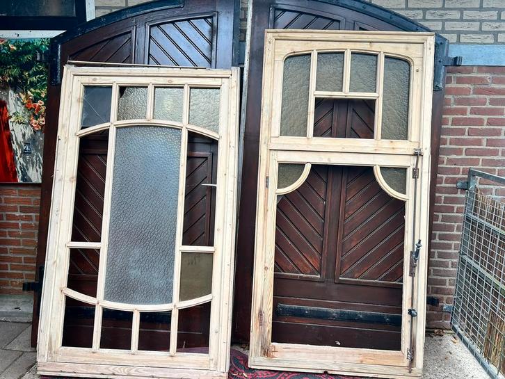 Vintage Art Deco kozijnen, Doe-het-zelf en Verbouw, Kozijnen en Schuifpuien, Zo goed als nieuw, Raamkozijn, Hout, 150 tot 225 cm