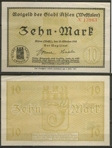 Ahlen Westfalen 10 Mark 1918 No. 13963 Noodgeld c-93 jdu    