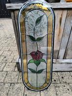 Glas in lood raam met roos, Antiek en Kunst, Ophalen