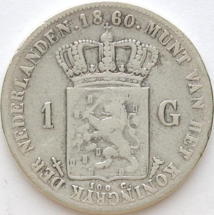 XntriQ-Coins - zilveren 1 Gulden 1860 Willem III, Postzegels en Munten, Munten | Nederland, Losse munt, 1 gulden, Koning Willem III