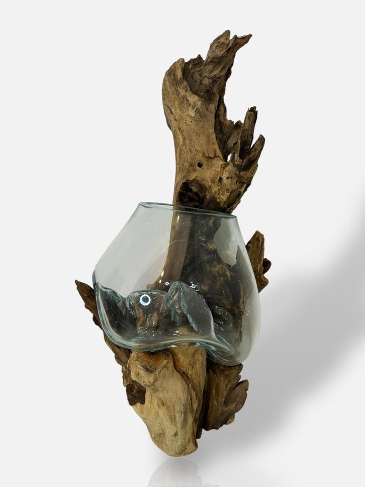 wand decoratie, glazen kom op hout gegoten, Huis en Inrichting, Woonaccessoires | Overige, Nieuw, Verzenden
