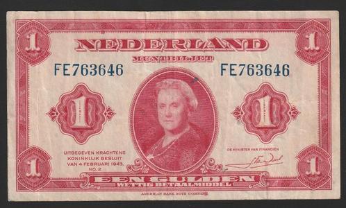 1 gld 1943 FE 763646 (wilhelmina) aardig mooi exemplaar, Postzegels en Munten, Bankbiljetten | Nederland, 1 gulden, Ophalen of Verzenden