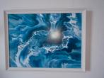 Schilderij  abstract blue storm met lijst 30x40 cm, Ophalen of Verzenden