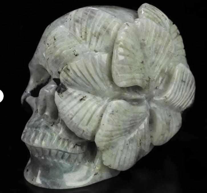 3,7" Labradoriet Kristallen Schedel Handgesneden uniek stuk, Sieraden, Tassen en Uiterlijk, Edelstenen, Nieuw, Ophalen of Verzenden