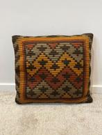 Vintage kussen met print, 38x35cm. Bohemian 60s 70s boho, Huis en Inrichting, Woonaccessoires | Kussens, Verzenden, Gebruikt, Bruin