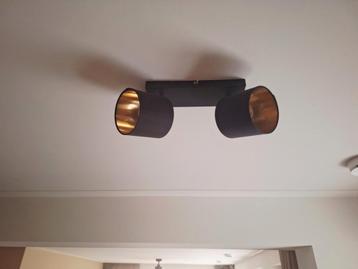 Nieuwe plafondlamp 2- spots zwart/goud/messing beschikbaar voor biedingen