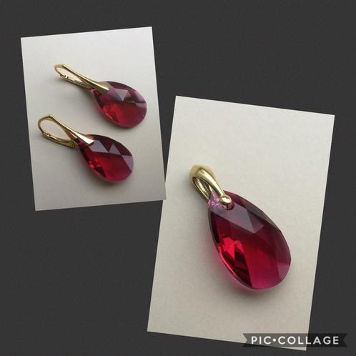 Oorbellen set hanger Swarovski kristal goud zilver ketting, Sieraden, Tassen en Uiterlijk, Kettingen, Zo goed als nieuw, Goud
