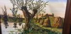 schilderij bomen water hooi en bergen, Huis en Inrichting, Woonaccessoires | Schilderijen, Tekeningen en Foto's, Ophalen of Verzenden
