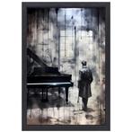 Piano zwart wit canvas + baklijst 60x90cm, Huis en Inrichting, Woonaccessoires | Schilderijen, Tekeningen en Foto's, Nieuw, 75 tot 100 cm