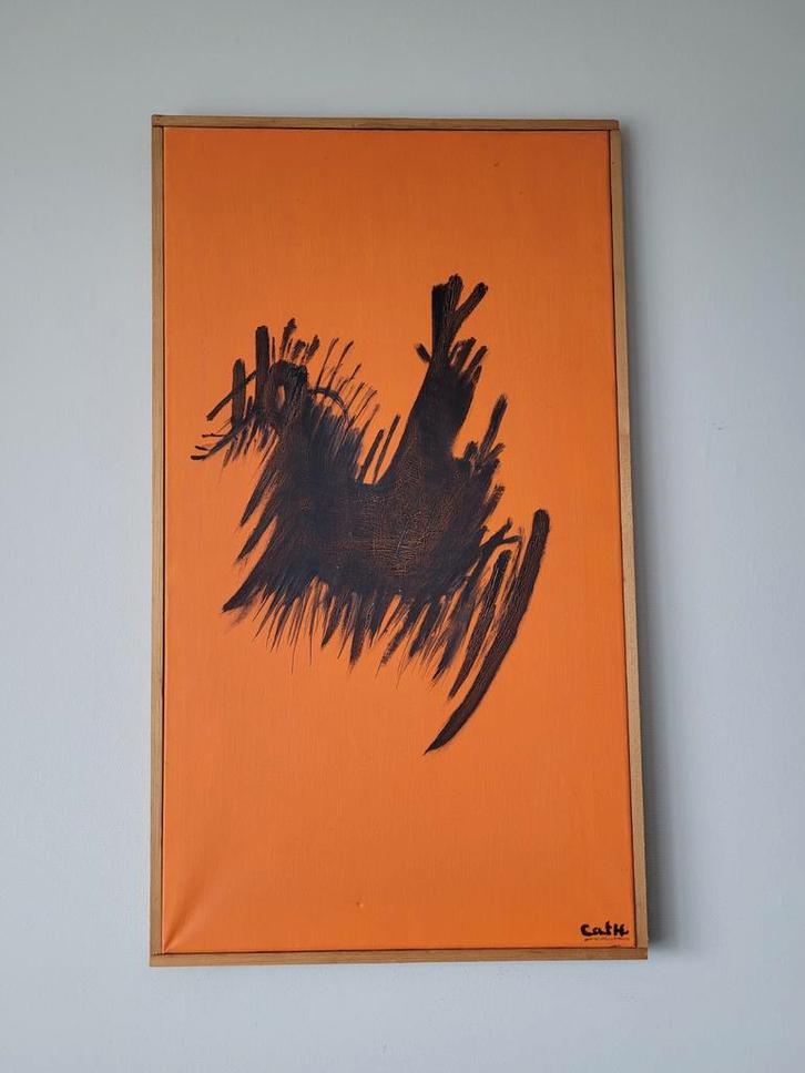 Kleurig abstract olieverfschilderij Cath Weegels, Antiek en Kunst, Kunst | Schilderijen | Abstract, Ophalen