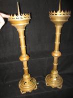 2x Antieke kerkkandelaar Kaarsen kandelaar 72cm hoog messing, Ophalen of Verzenden, Koper of Brons