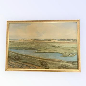 Souwtje de Wijn - Texel Aquarel de  Slufter 1958 beschikbaar voor biedingen
