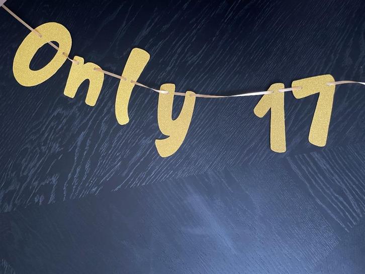 SLINGER en caketopper 17 jaar  slinger goud glitter, Hobby en Vrije tijd, Feestartikelen, Nieuw, Versiering, Verjaardag, Ophalen of Verzenden