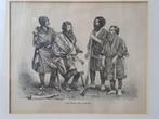 Aino types and costumes antieke ingelijste ets uit Engeland., Antiek en Kunst, Kunst | Etsen en Gravures, Ophalen of Verzenden