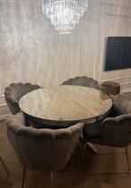 4x Velvet Taupe Eetkamerstoelen, Huis en Inrichting, Stoelen, Ophalen, Gebruikt, Bruin, Vier