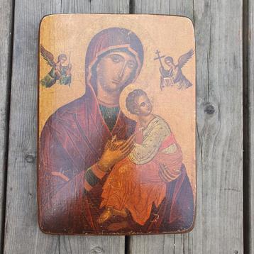 Vintage moeder van god met Kind op hout beschikbaar voor biedingen