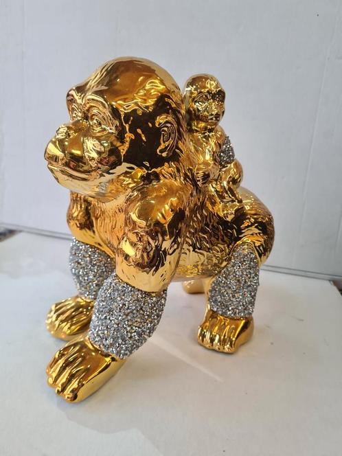 Gloednieuw gorilla beeld goud- en zilverkleurig, Verzamelen, Beelden en Beeldjes, Nieuw, Dier, Ophalen