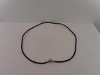 Leren Pandora collier met zilveren slot                Z40aa, Overige materialen, Gebruikt, ., Zwart