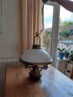 Antieke Messing Hanglamp met Glazen Kap, Ophalen