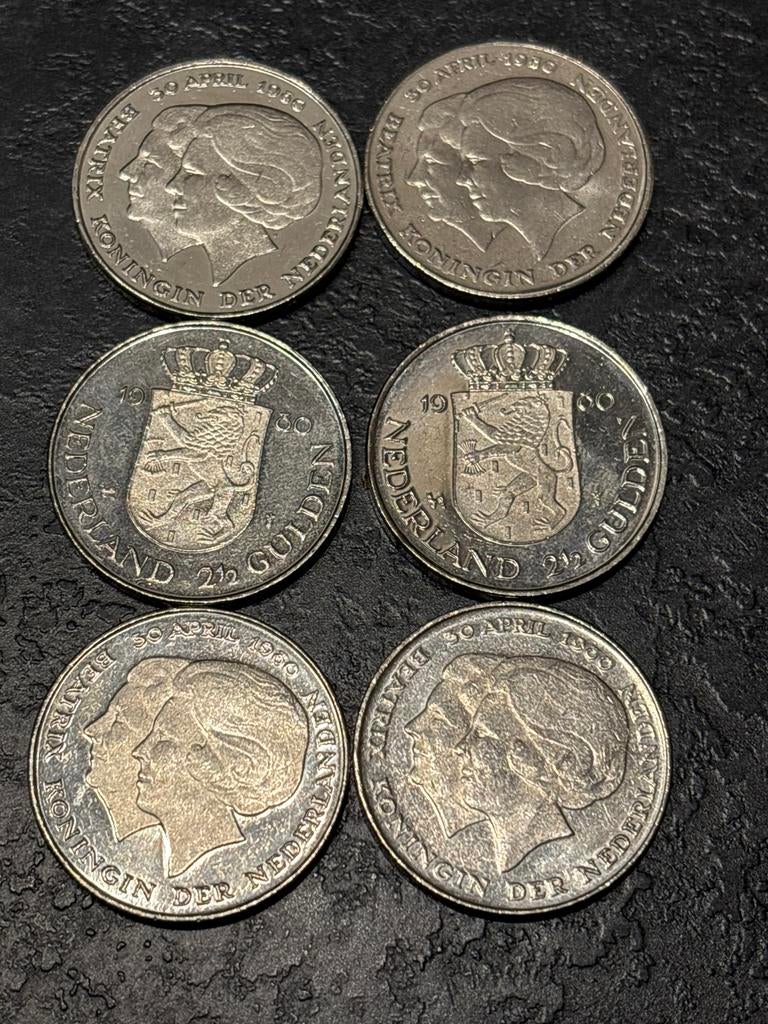 5 x  2½ Gulden Beatrix /Juliana troonswisseling 1980, Koningin Beatrix, Geboorte of Huwelijk, 2½ gulden, Verzenden