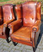 2x schapenleren Chesterfield oor fauteuil + BEZORGING GRATIS, Huis en Inrichting, Gebruikt, ., Chesterfield, Ophalen of Verzenden