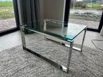 Vintage design salontafeltje met glas en chroom poten, Ophalen, 50 tot 100 cm, Minder dan 50 cm, Rechthoekig