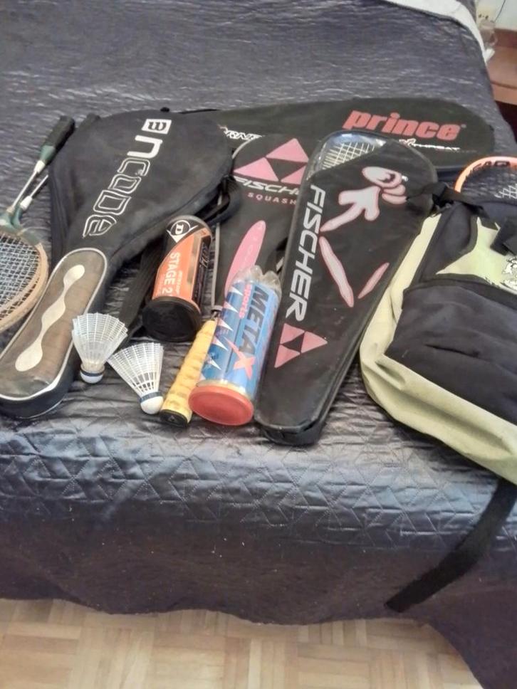 Tennisrackets (7 stuks) met tas, ballen & shuttles per stuk, Sport en Fitness, Tennis, Gebruikt, Racket, Overige merken, L3, Ophalen of Verzenden