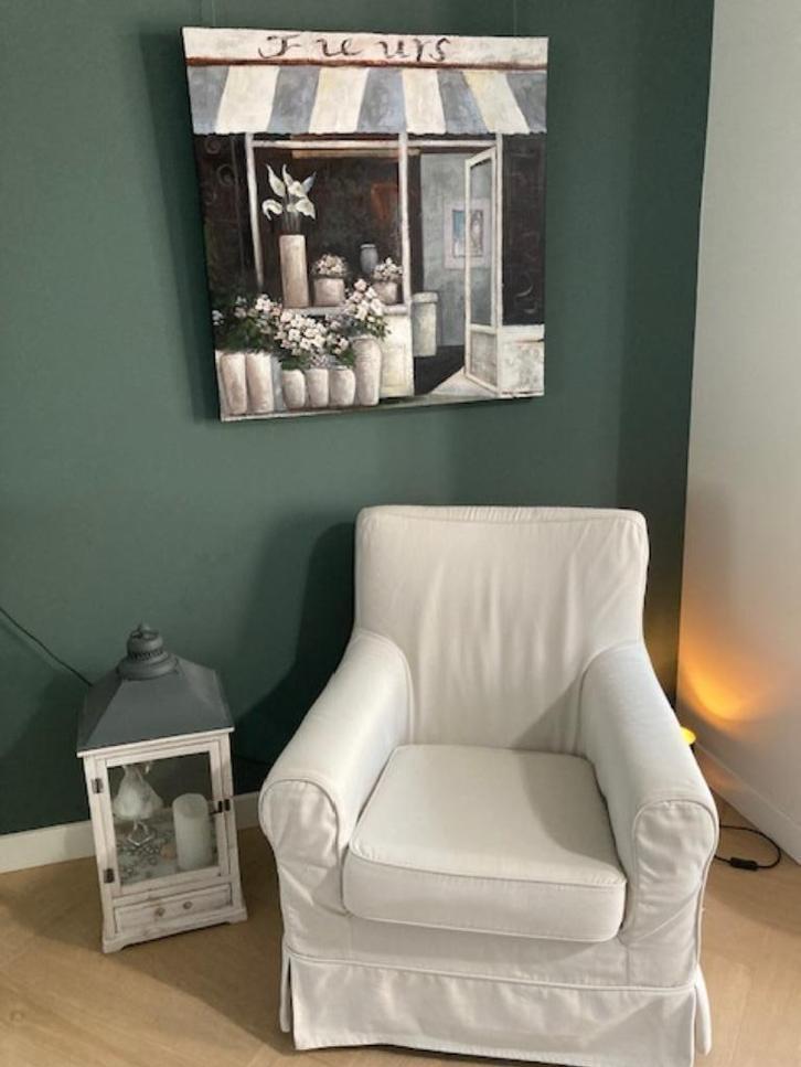 IKEA 1 witte EKTORP stoel, Huis en Inrichting, Stoelen, Gebruikt, Eén, Hout, Stof, Wit, Ophalen